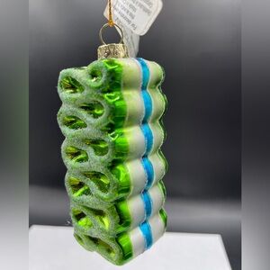 Martha Holiday Green and Blue Ribbon Candy Ornament